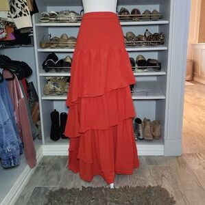 Red Tiered Maxi Skirt